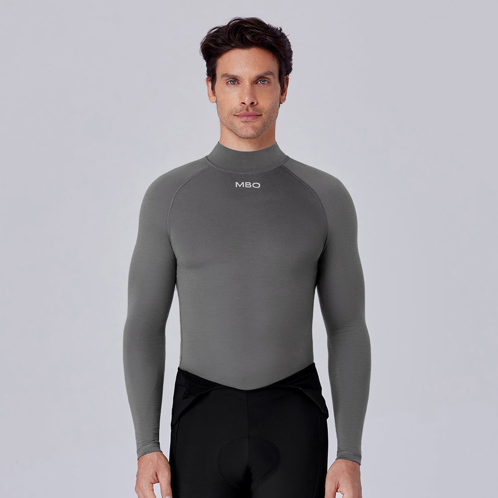 Men's Merino Wool Long Sleeve Base Layer B340-High Collar